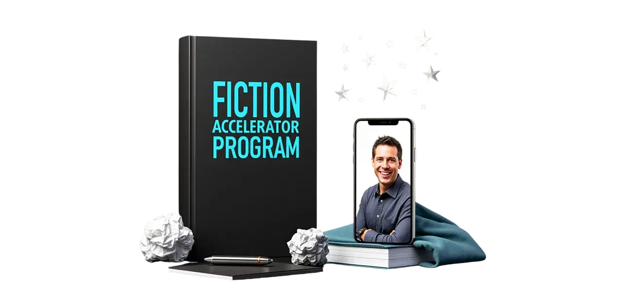 A writer's desk with a manuscript, laptop, and coffee — symbolizing progress and focus.